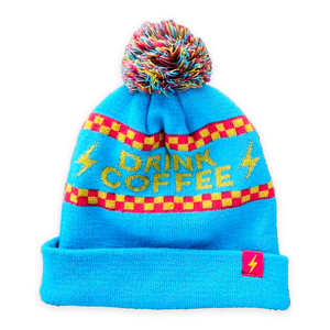 Drink Coffee Blue Pom Beanie